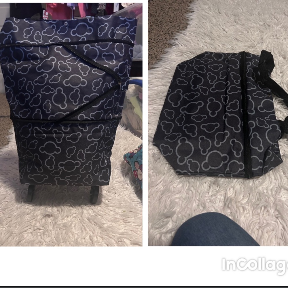 foldable shopping cart tote bag wheel rolling conver 21x16 PURSE-SALE was $34